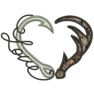 Fishing Hooks with Antlers Hunting Love Applique machine embroidery digitized design pattern - Instant Download -4x4 , 5x7, and 6x10 hoops